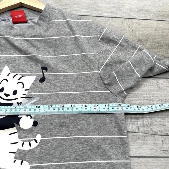 Osamu Goods Striped Cat Graphic Tee Gray White Size S Japanese Streetwear - Picture 8 of 9